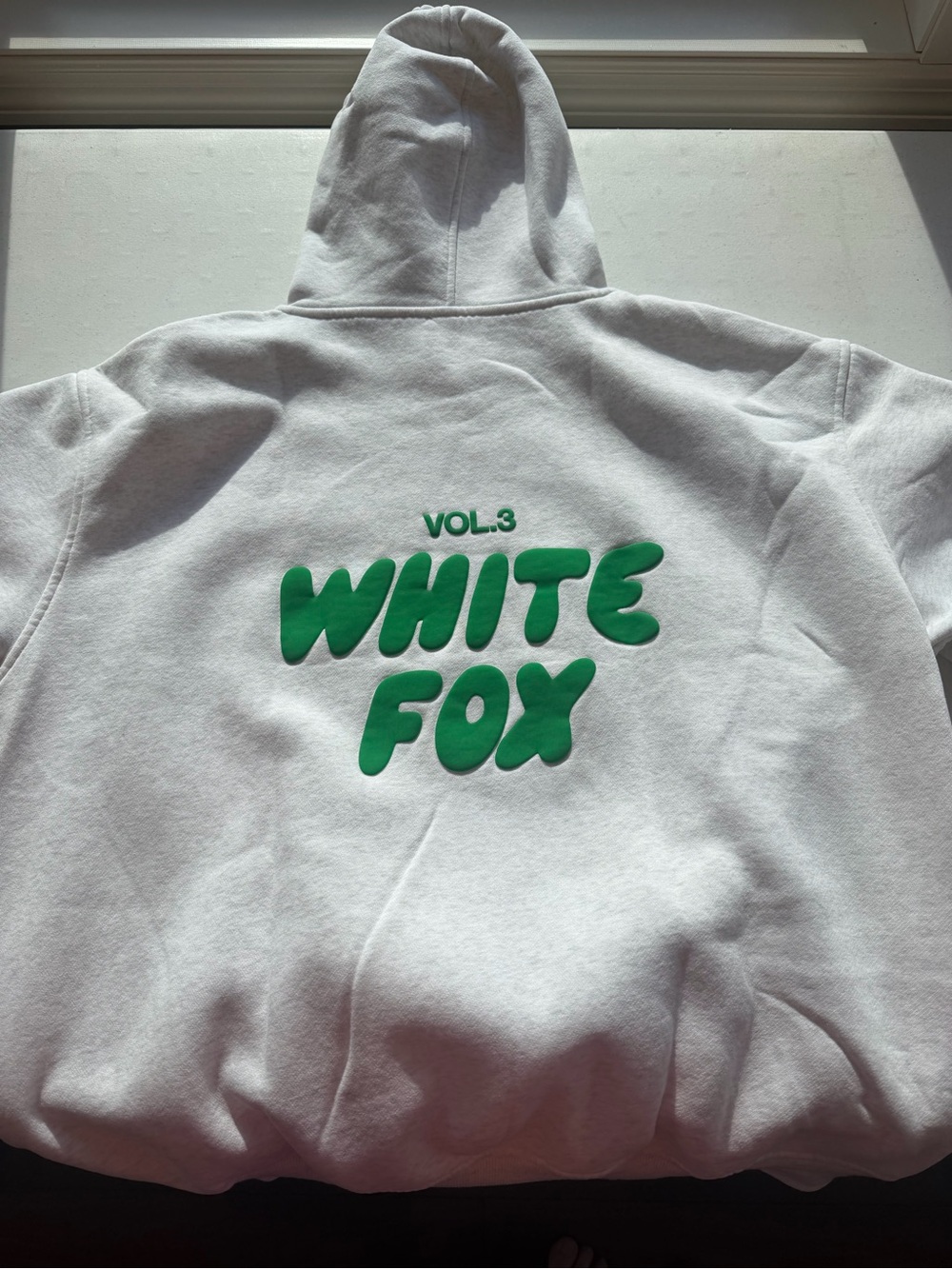 White Fox Boutique White Hoodie with Green Logo